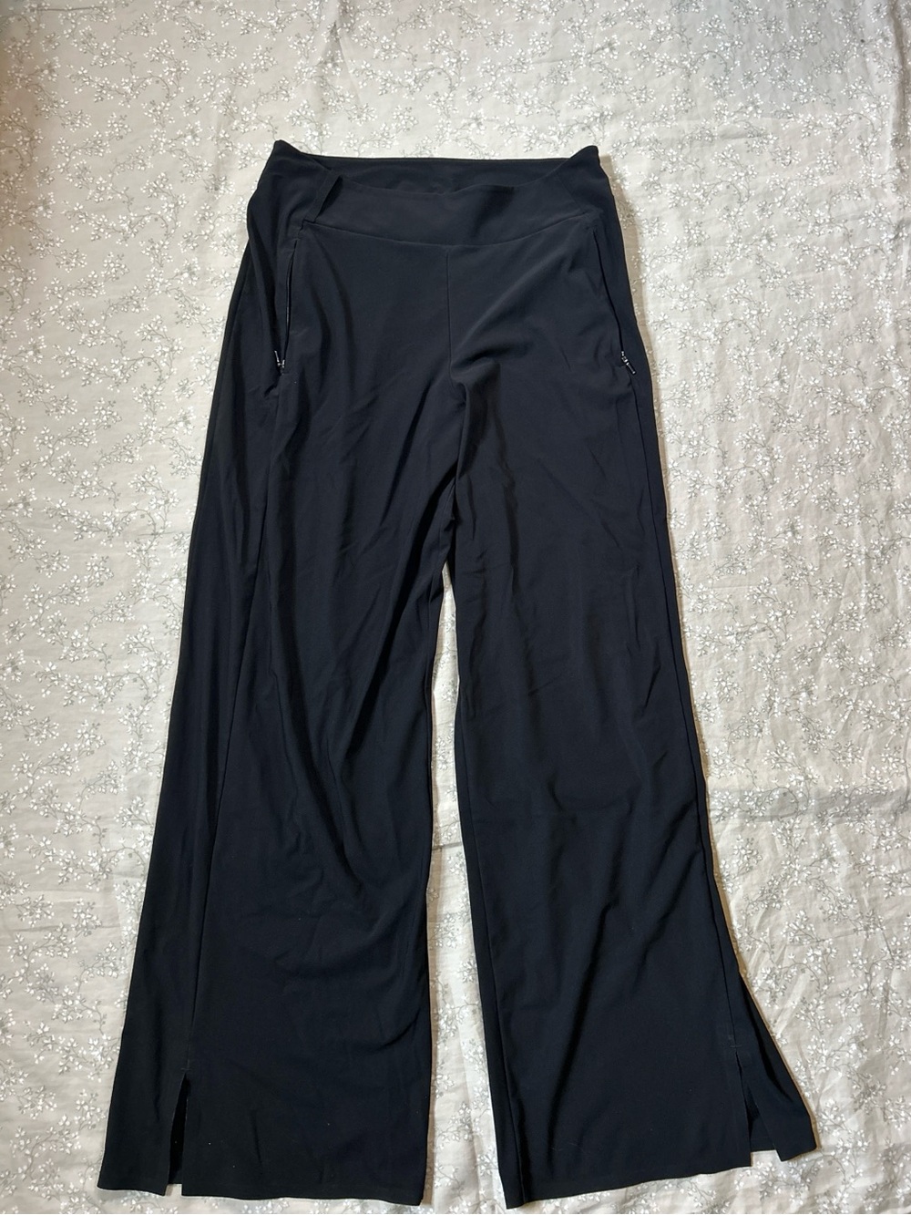 Athleta Gramercy Track Trouser Pants Black Wide Leg Side Slits 6P